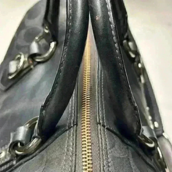 Coach Ashley F18777 Charcoal Gray Sateen Leather Signature Shoulder/Handbag - Picture 8 of 15